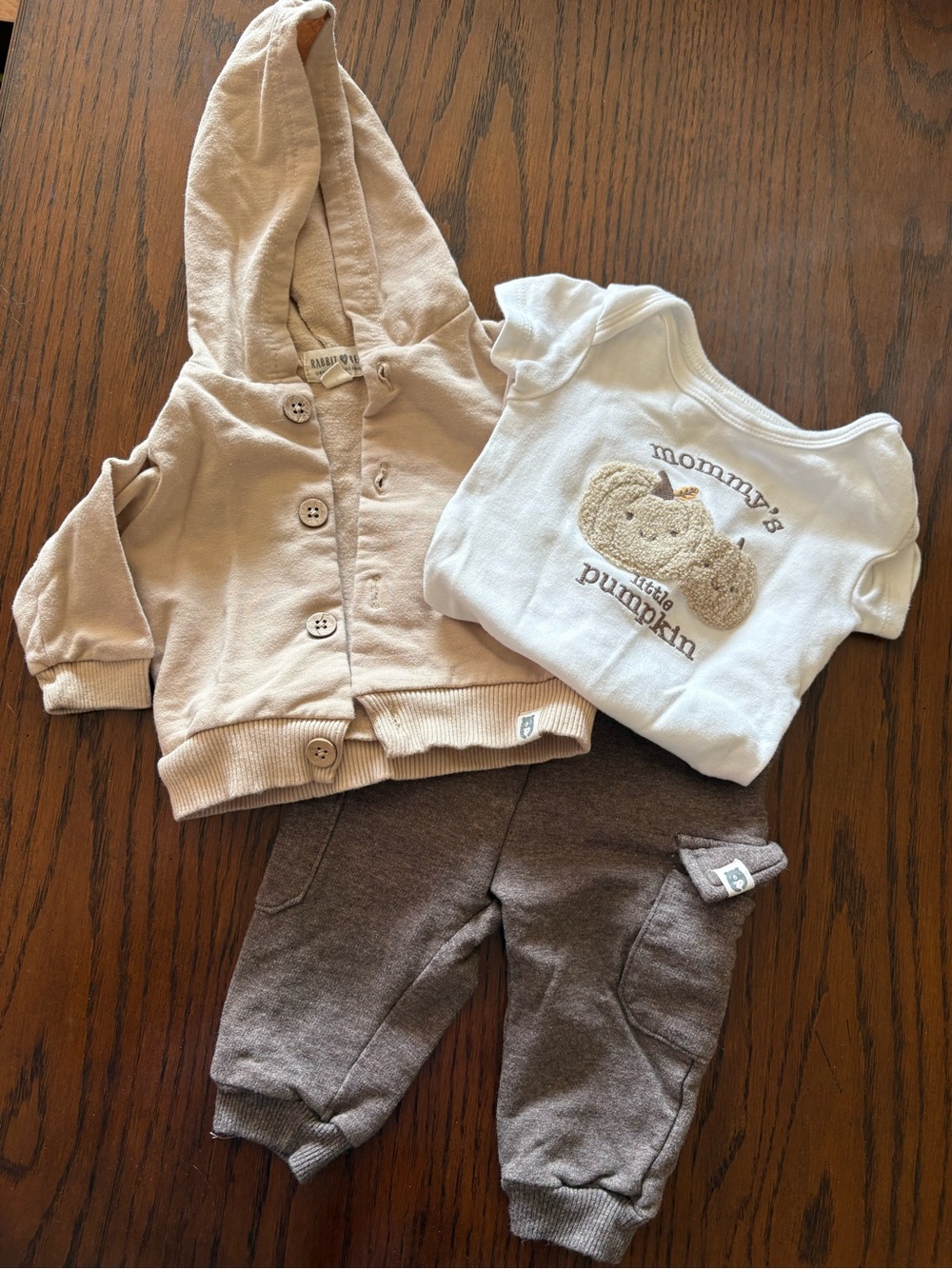 Baby Girls Neutral Pumpkin Matching Set - Hoodie, Tee & Pants